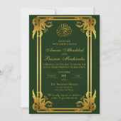 Elegant Islamitisch Bruiloft Donker Groen en Goud Kaart (Voorkant)