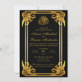 Elegant Islamitisch Bruiloft Zwart en Goud Kaart (Voorkant)