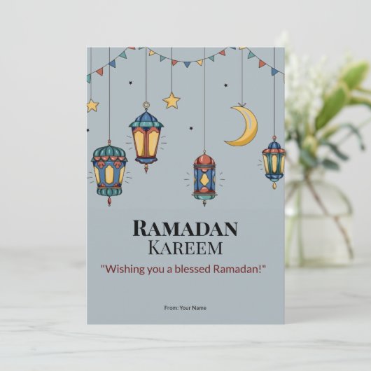 Elegant Islamitisch Ramadan Wenskaart – Gepersonal Kaart (Staand voorkant)