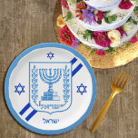 Elegant Israel Borden & Israel Flag / Party Papieren Bordje<br><div class="desc">Papieren Borden: Elegant Israel mode & Israëlische vlag met Hebreeuwse gepersonaliseerde tekst / naam - hou van mijn land,  bruiloften,  barbecue,  verjaardagen,  patriotten/sportfans</div>