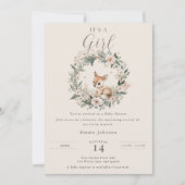 Elegant It’s a Girl Baby Shower Floral Deer Kaart (Voorkant)