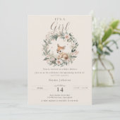 Elegant It’s a Girl Baby Shower Floral Deer Kaart (Staand voorkant)