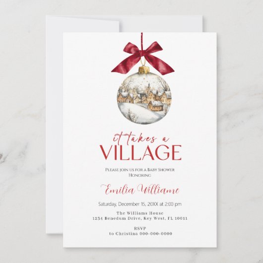 Elegant It Takes a Village Chritsmas Baby Shower   Kaart (Voorkant)