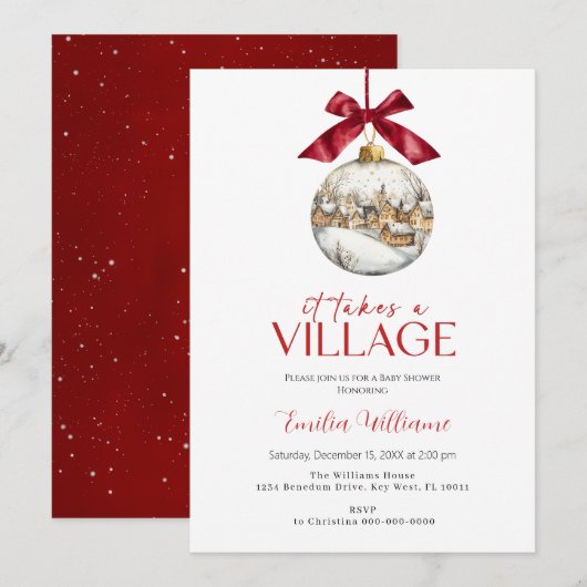 Elegant It Takes a Village Chritsmas Baby Shower Kaart (Voorkant / Achterkant)