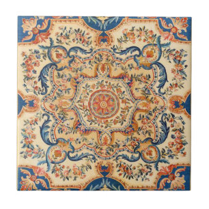 Elegant Italiaans  Barok Blauw Sinaasappel Tegeltje
