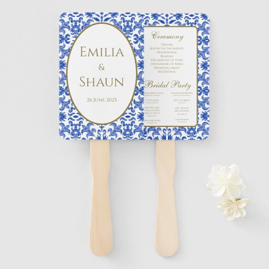 Elegant Italiaans Blauw Hand Fan Programma Handwaaier (Voorkant en achterkant)