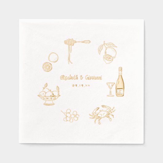 Elegant Italiaans diner | bruiloftsgoud Folie Servetten (Voorkant)