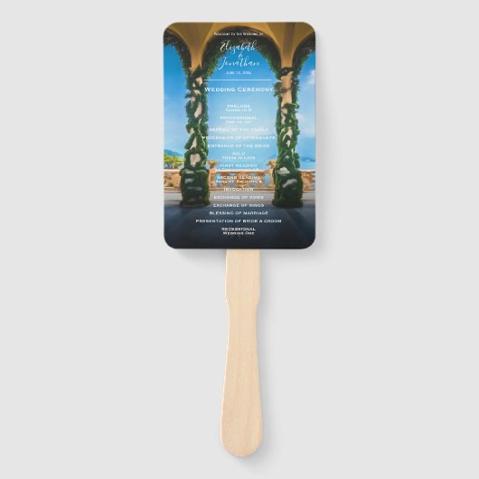 Elegant Italiaanse Arches Lake Como Wedding Handwaaier (Voorkant)