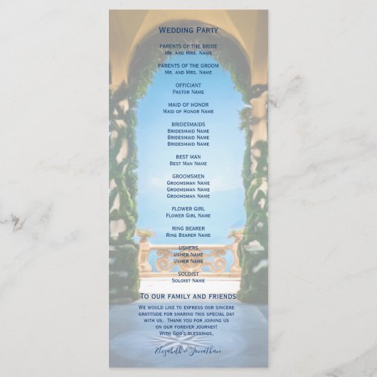 Elegant Italiaanse Arches Lake Como Wedding Programmakaart (Achterkant)