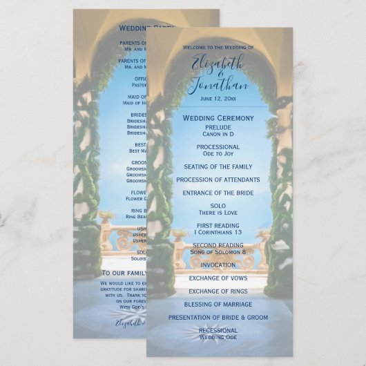 Elegant Italiaanse Arches Lake Como Wedding Programmakaart (Voorkant / Achterkant)