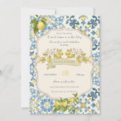 Elegant Italian Blue Tile Lemon Baby Shower Kaart (Voorkant)