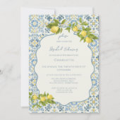 Elegant Italian Blue Tile Lemon Bridal Shower Kaart (Voorkant)