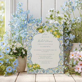 Elegant Italian Blue Tile Lemon Bridal Shower Kaart