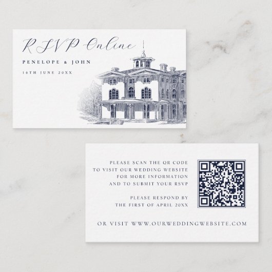 Elegant Italian Villa Illustration Wedding Website Informatiekaartje (Voorkant / Achterkant)