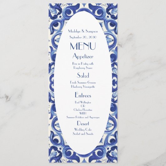 Elegant Italië blauw La Dolce Vita Flat Menu (Voorkant)