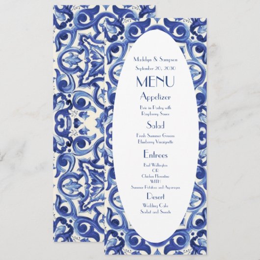 Elegant Italië blauw La Dolce Vita Flat Menu (Voorkant / Achterkant)