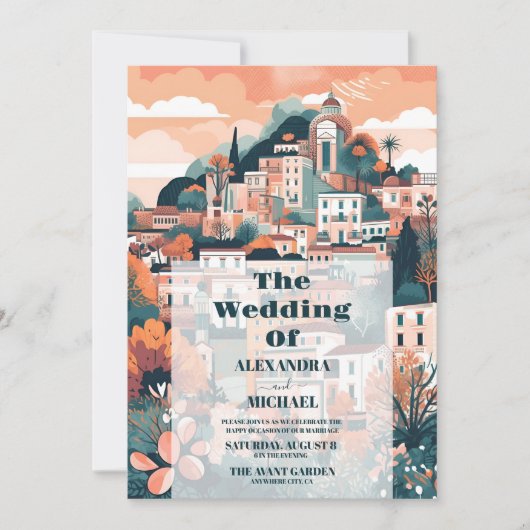 Elegant Italië Capri Bestemming Bruiloft Kaart (Voorkant)