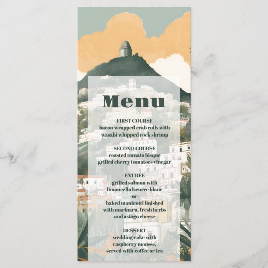 Elegant Italië Capri Bestemming Bruiloft Menu (Voorkant)