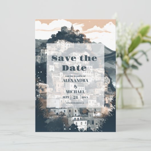 Elegant Italië Capri Bestemming Bruiloft Save The Date (Staand voorkant)