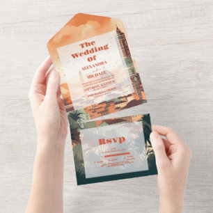 Elegant Italië Florence Bestemming Bruiloft All In One Uitnodiging