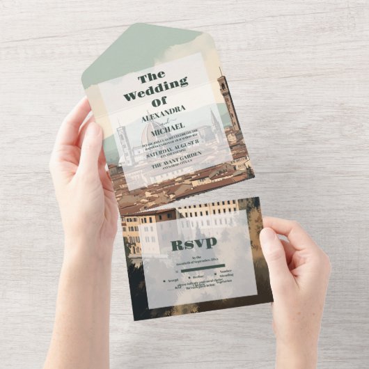 Elegant Italië Florence Bestemming Bruiloft All In One Uitnodiging (Afscheurbaar)