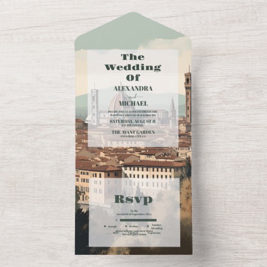 Elegant Italië Florence Bestemming Bruiloft All In One Uitnodiging (Binnen)