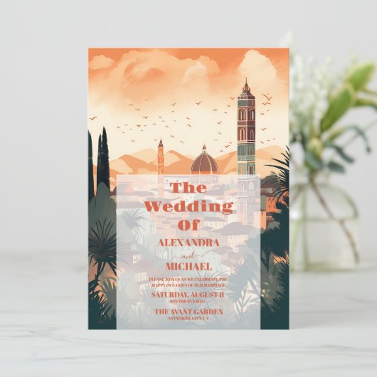 Elegant Italië Florence Bestemming Bruiloft Kaart (Staand voorkant)