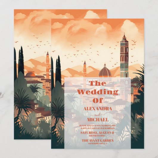 Elegant Italië Florence Bestemming Bruiloft Kaart (Voorkant / Achterkant)