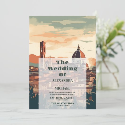Elegant Italië Florence Bestemming Bruiloft Kaart (Staand voorkant)