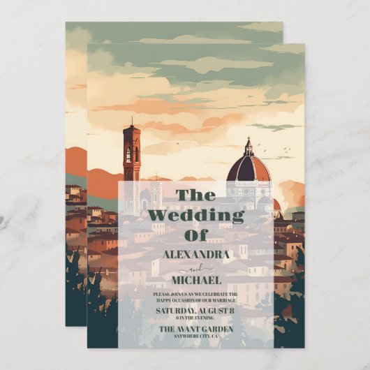 Elegant Italië Florence Bestemming Bruiloft Kaart (Voorkant / Achterkant)