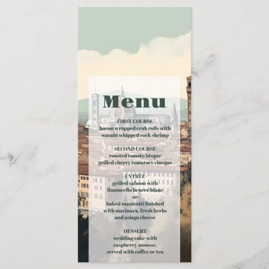 Elegant Italië Florence Bestemming Bruiloft Menu (Voorkant)