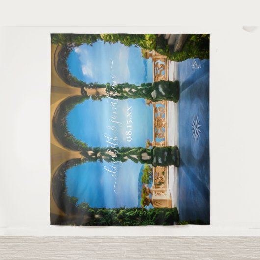 Elegant Italië Trouwbogen Fotohokje Achtergrond Wandkleed (Voorkant)