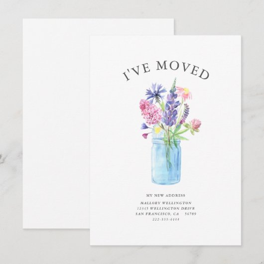 Elegant Ive Moved Waterverf Floral Moving Aankondiging (Voorkant / Achterkant)