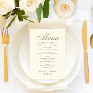 Elegant Ivoor Antiek Goud Krul Bruiloftsmonogram Menu