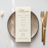 Elegant Ivoor Antiek Goud Scroll Bruiloft Monogram Menu