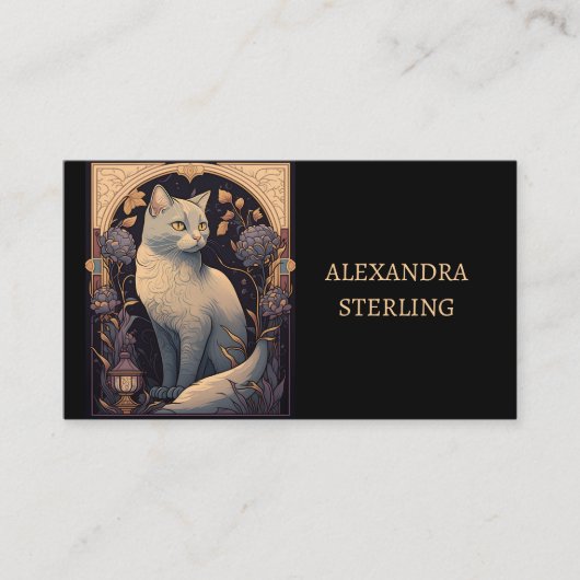 Elegant Ivoor Art Nouveau Feline gepersonaliseerd Visitekaartje (Voorkant)