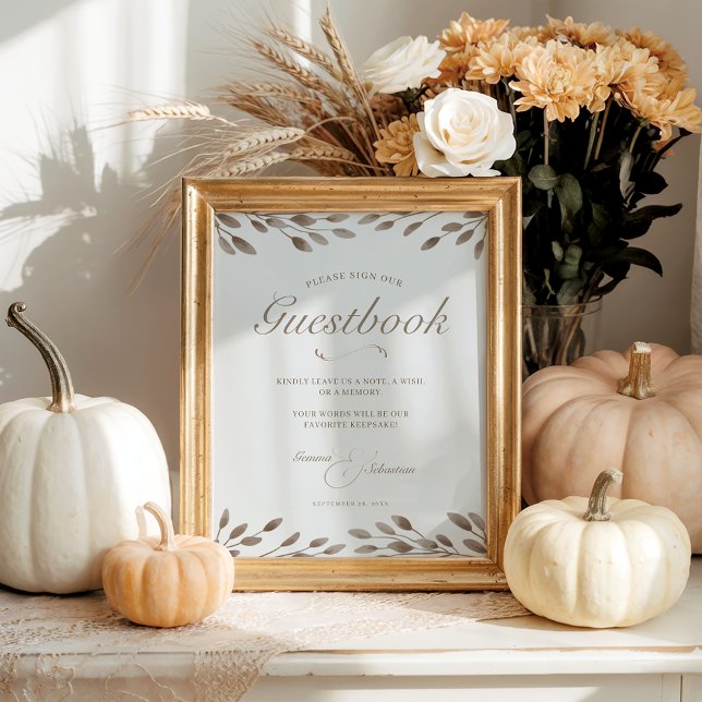 Elegant Ivoor & Ash Fall Wedding Guestbook Print (Creator heeft geüpload)