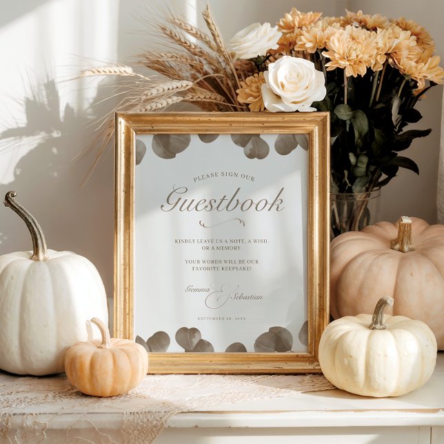 Elegant Ivoor & Ash Fall Wedding Guestbook Print (Creator heeft geüpload)
