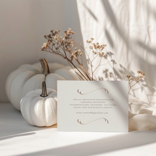 Elegant Ivoor & Ash Herfst Botanische bruiloft Det Informatiekaartje