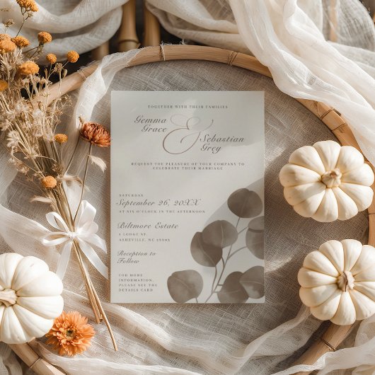 Elegant Ivoor & Ash Herfst Botanische bruiloft Kaart