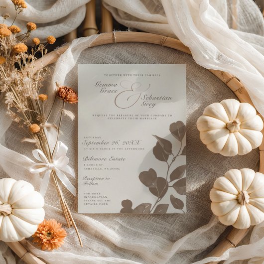 Elegant Ivoor & Ash Herfst Botanische bruiloft Kaart