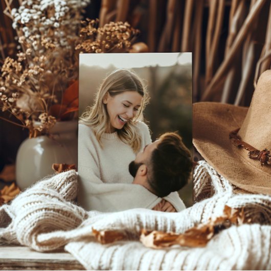 Elegant Ivoor & Ash Herfst Botanische Fotobruiloft Kaart