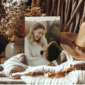 Elegant Ivoor & Ash Herfst Botanische Fotobruiloft Kaart