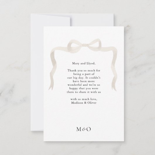 Elegant ivoor beige boog monogram foto bruiloft bedankkaart (Achterkant)