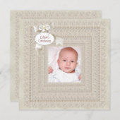 Elegant ivoor beige jongen foto doop kaart (Voorkant / Achterkant)