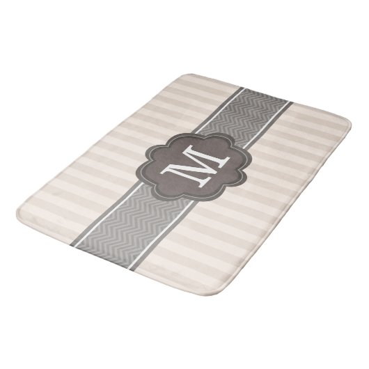 Elegant ivoor beige stripes bruin monogram badmat (Gekanteld)