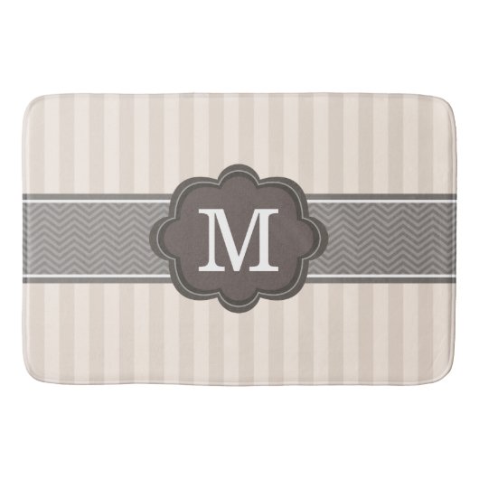 Elegant ivoor beige stripes bruin monogram badmat (Voorkant)