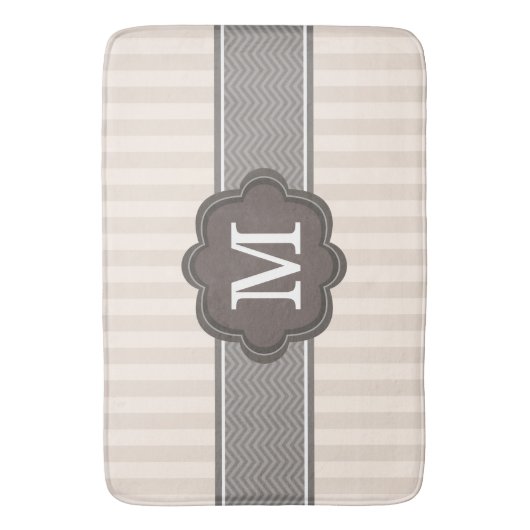 Elegant ivoor beige stripes bruin monogram badmat (Voorkant Verticaal)