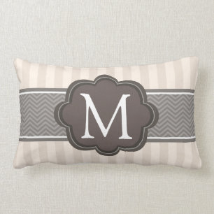 Elegant ivoor beige stripes bruin monogram kussen