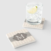 Elegant ivoor beige stripes bruin monogram stenen onderzetter (Zijkant)